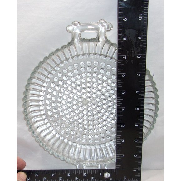 VTG Jeannette Clear Glass Small Round Hobnail Cheese/Snack Tray w/ Handles 9" - Picture 10 of 10